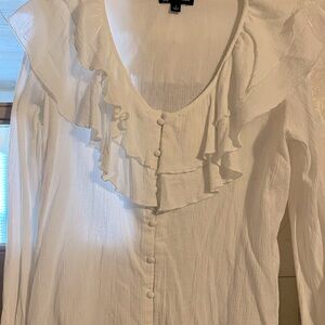 White long sleeve ruffle top.